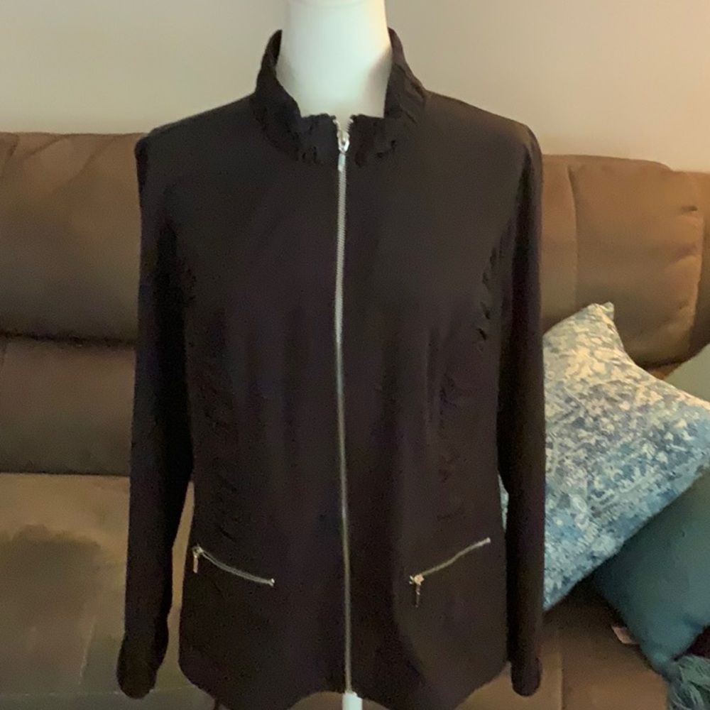 Chico’s Zenergy Black Nylon Jacket with Ruffle Accents